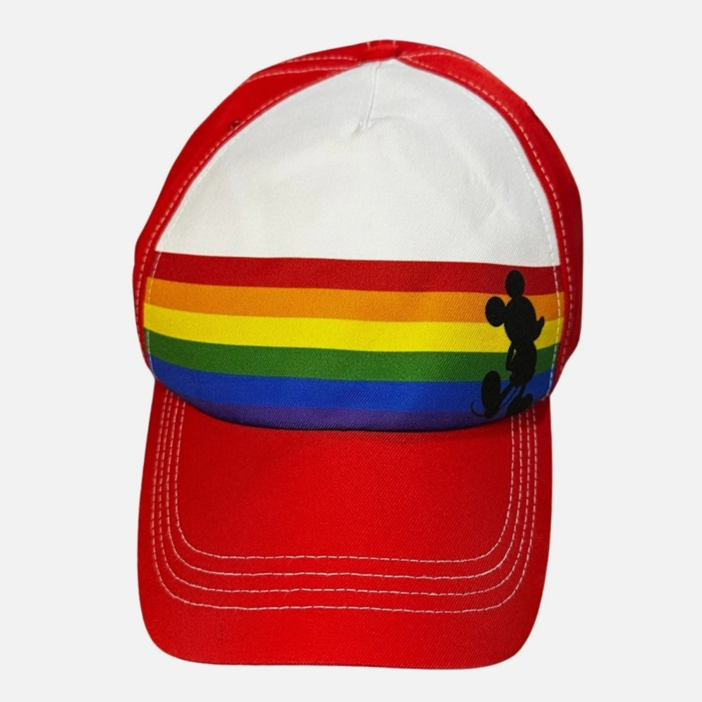 Disney Red Rainbow Trucker Cap with Mickey Logo Pride Adjustable Unisex